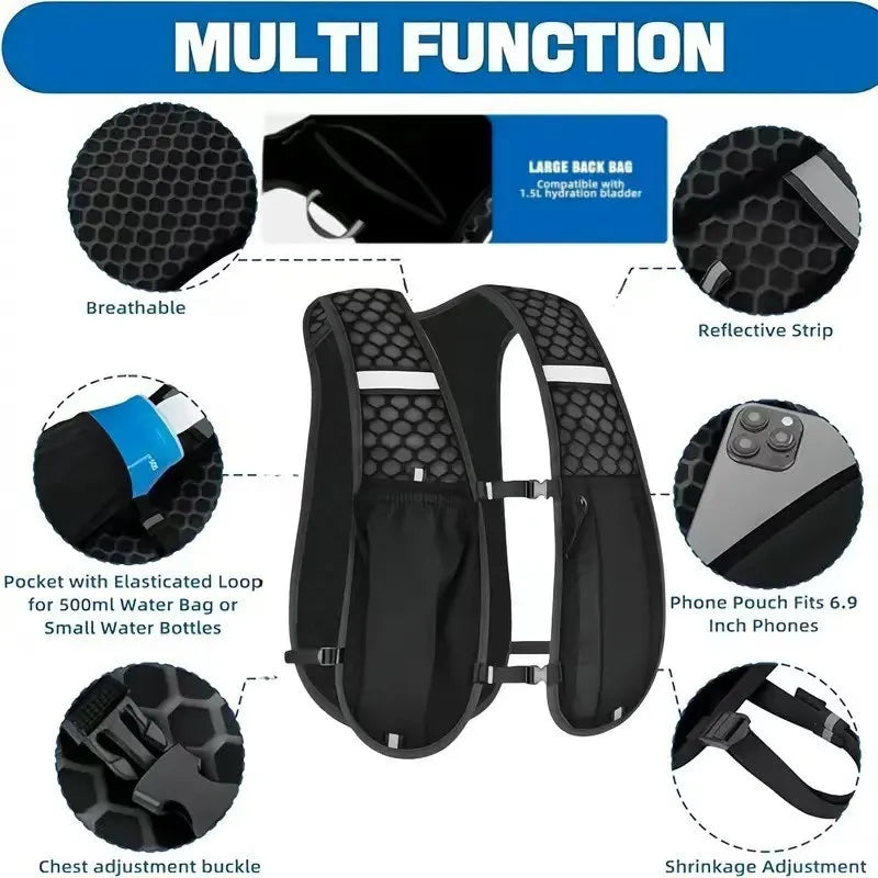Lightweight Running Hydration Vest – Breathable, Water-Resistant Backpack for Running, Hiking & Cycling