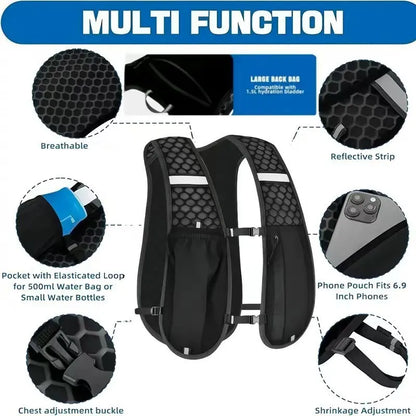 Lightweight Running Hydration Vest – Breathable, Water-Resistant Backpack for Running, Hiking & Cycling