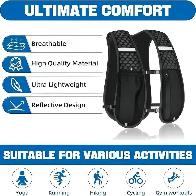 Lightweight Running Hydration Vest – Breathable, Water-Resistant Backpack for Running, Hiking & Cycling