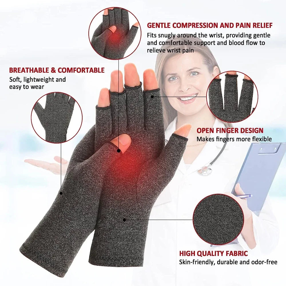 Compression Arthritis Gloves (1 Pair) – Fingerless Support Gloves for Hand Pain, Stiffness & Everyday Comfort