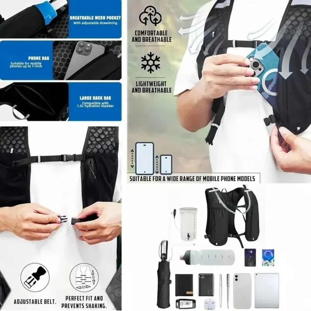 Lightweight Running Hydration Vest – Breathable, Water-Resistant Backpack for Running, Hiking & Cycling